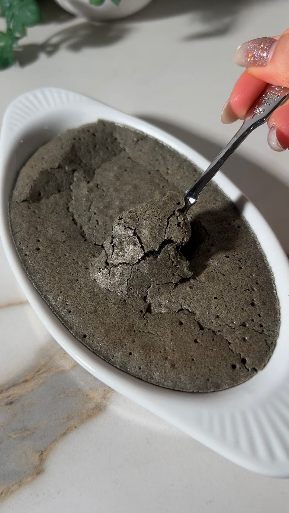 black sesame brownie pudding